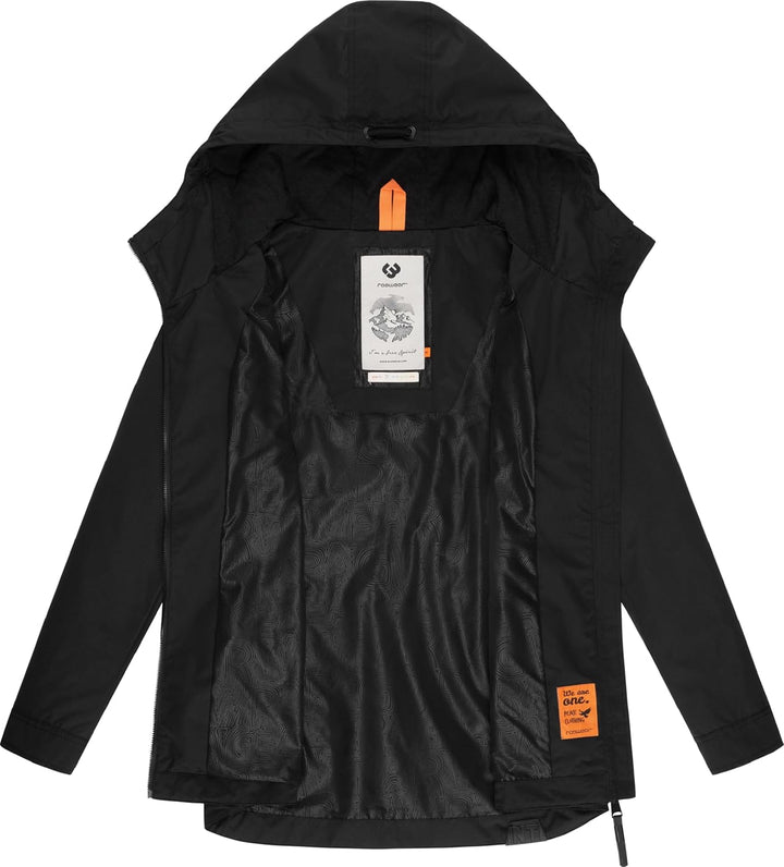 Ragwear Damen Übergangsjacke leichte Jacke Kurzmantel mit Verstellbarer Kapuze Zuzka XS-6XL XS Black