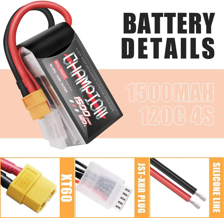 GOLDBAT Champ Series RC Batterie 1500 mAh 14,8V 4S 120C LiPo Batterie Pack mit XT60 Stecker für RC H