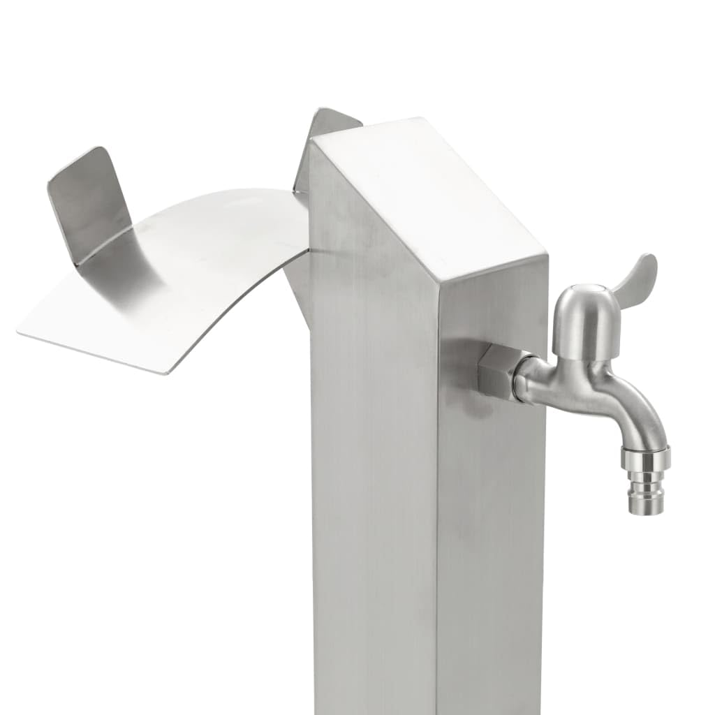 Edelstahl Wassersäule Quadratisch 95 cm | Mit Wasserhahn, Freistehend, Inklusive Teflonrollen, Monta