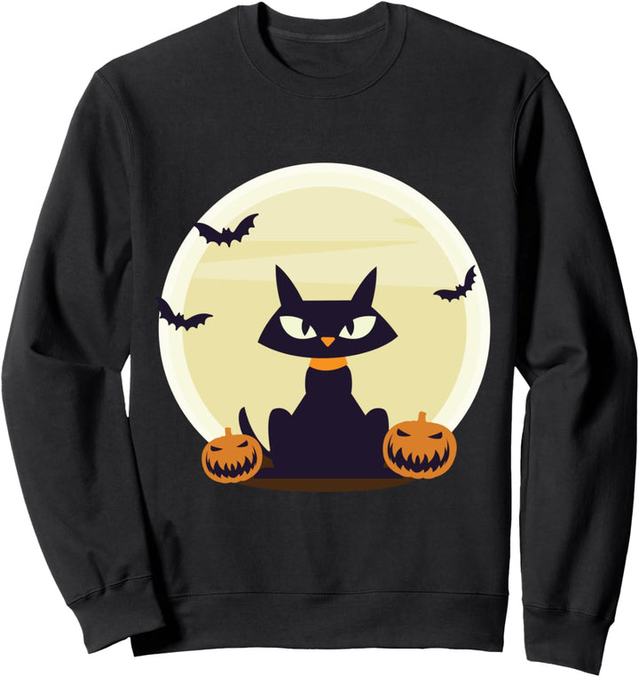 Schwarze Katze Fledermäuse & Kürbisse | Süsses Halloween Sweatshirt