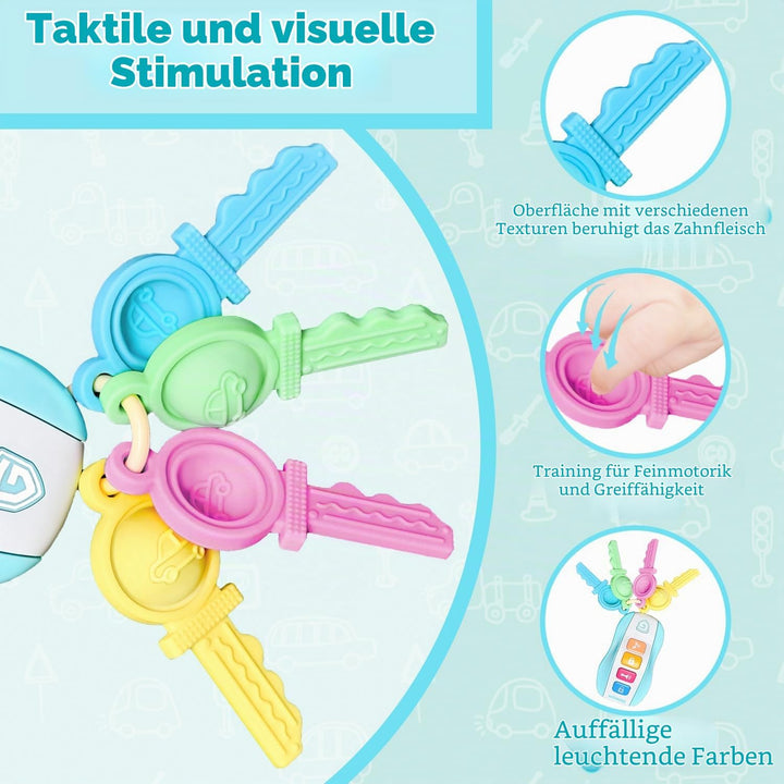 MOMUSE Beissring Baby, Beissspielzeug mit Autoschlüssel, Baby Spielzeug 1 Jahr, Spielzeug Schlüssel