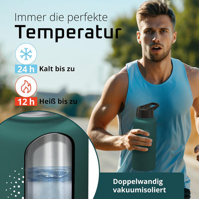 Trinkflasche Edelstahl ACTIVE FLASK + Strohhalm (3 Deckel) BPA-frei, Auslaufsicher, Kohlensäure geei