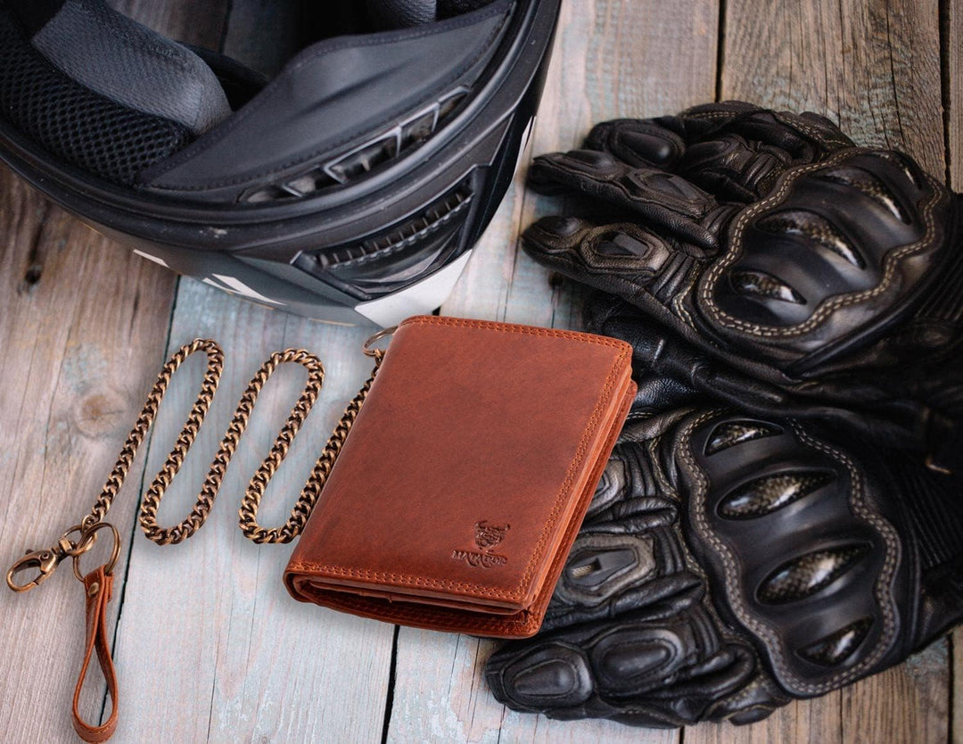 MATADOR Herren Biker Geldbörse Portemonnaie Leder mit Kette | Brieftasche Portmonee Männer mit RFID
