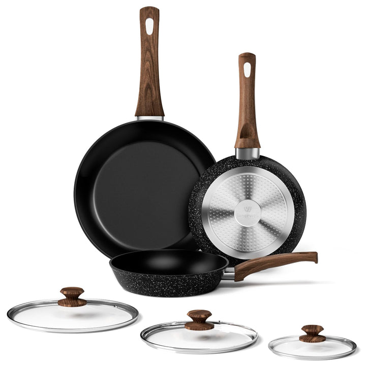 Innerwell Pfannenset - 3-teilig Antihaft-Pfannen mit Deckeln, 20+24+28 cm, Induktion Pfannen, Backof