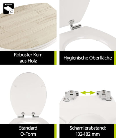 'auqaSu® WC-Sitz mit Absenkautomatik, Holz Dekor Holz-Optik Beige-Grau, Holzkern Toilettensitz, univ