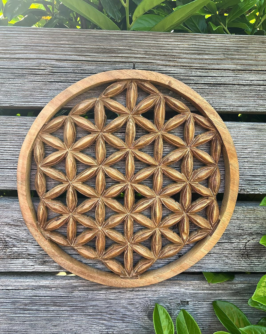 Trintura Blume des Lebens Wandbild 30 cm Lebensblume Energiebild Holzbild Handarbeit aus Akazien-Hol