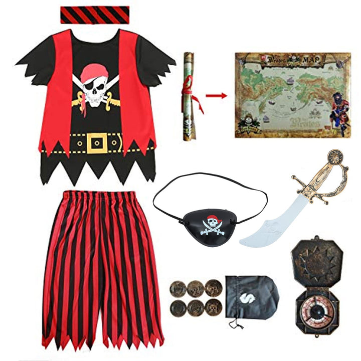 Aufrichtige Partei Piratenkostüm für Kinder, Piraten-Rollenspiel-Kits 8er Komplettset Grösse 110-116