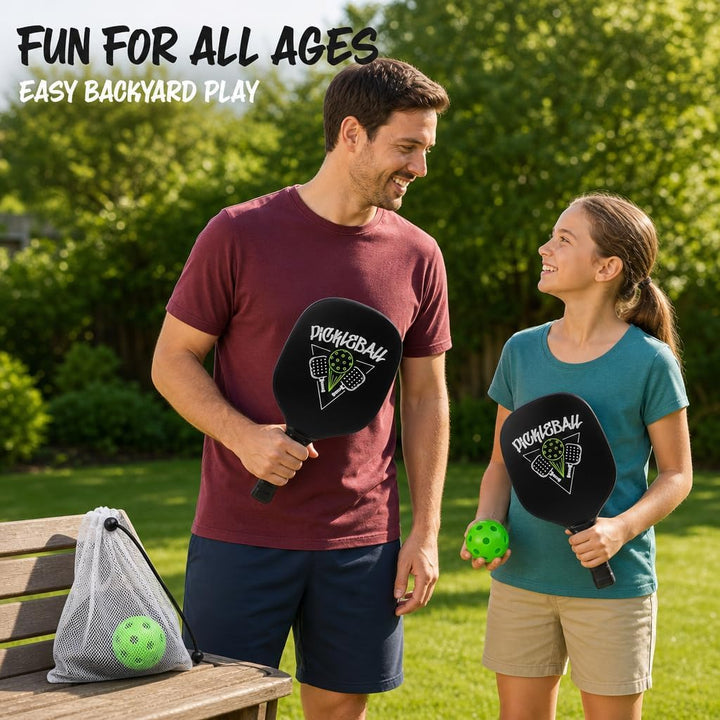 MIJOMA Pickleball Schlägerset – 2 robuste Schläger &amp; 2 grüne Bälle im Netz – Perfekt für Anfänger &amp;