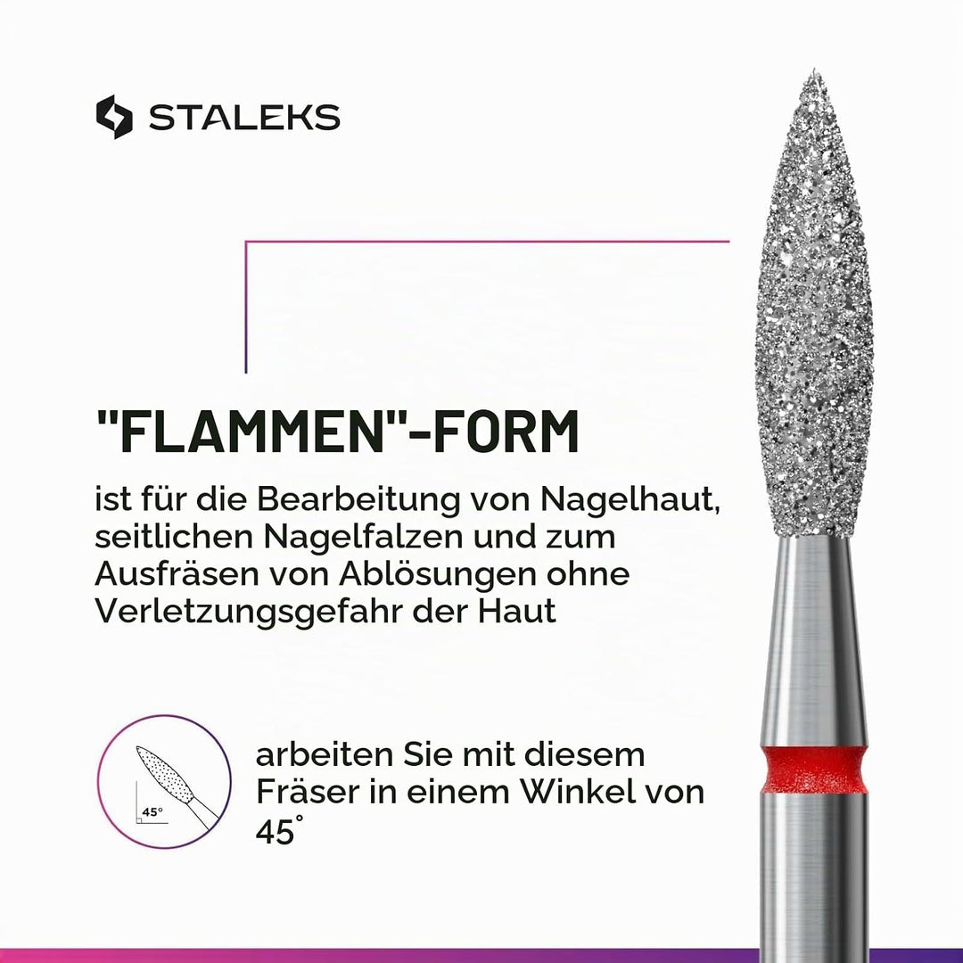 Staleks Pro - Diamant bit - flamme (roter ring) I aufsatz für nagelfräzer I bits für apparative mani
