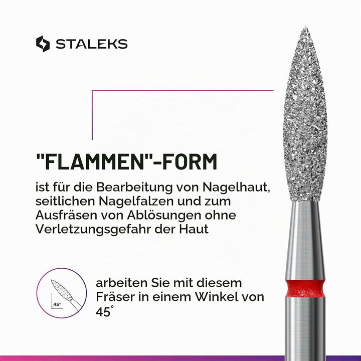 Staleks Pro - Diamant bit - flamme (roter ring) I aufsatz für nagelfräzer I bits für apparative mani