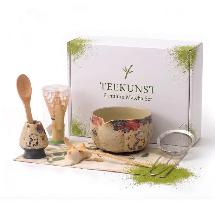 Matcha Set Japan 8-teilig – Premium Matcha Tee Set mit Keramik Schale, Bambus Chasen Besen &amp; Halter,
