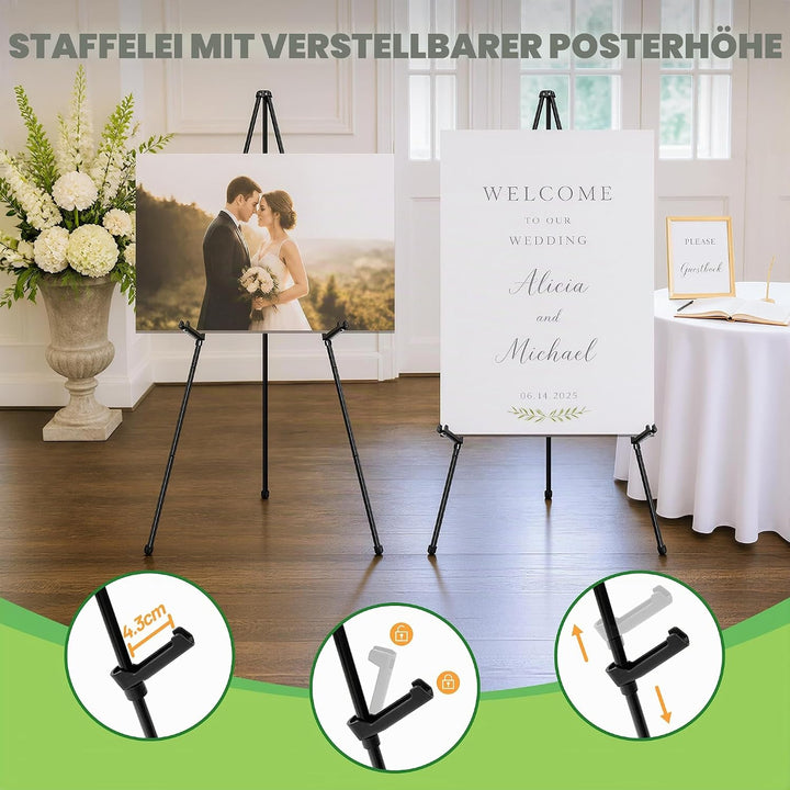 Staffelei Verstellbare - 168 cm Höhe Metall Poster Stativ, Zusammenklappbar für Kunstdisplays, Skizz