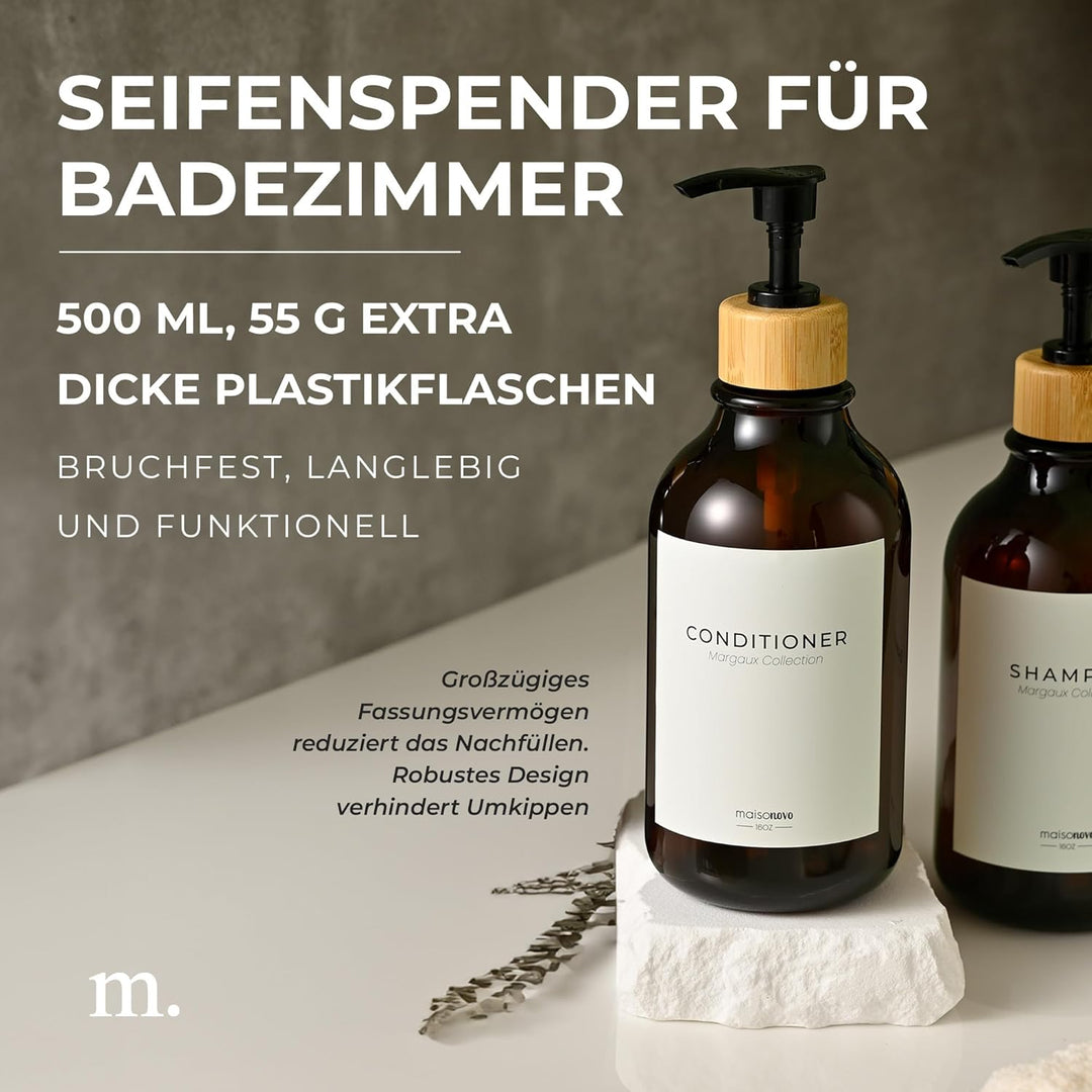 MaisoNovo Shampoo Spender Für Dusche 3er Set - Bernstein Duschgelspender Für Dusche Mit Pumpe Schwar