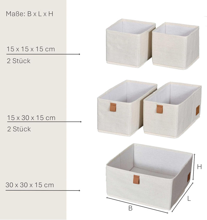 LOVE IT STORE IT Premium Aufbewahrungskorb 5-teilig - Schrank Organizer aus Leinen-Baumwoll-Mix - Ve