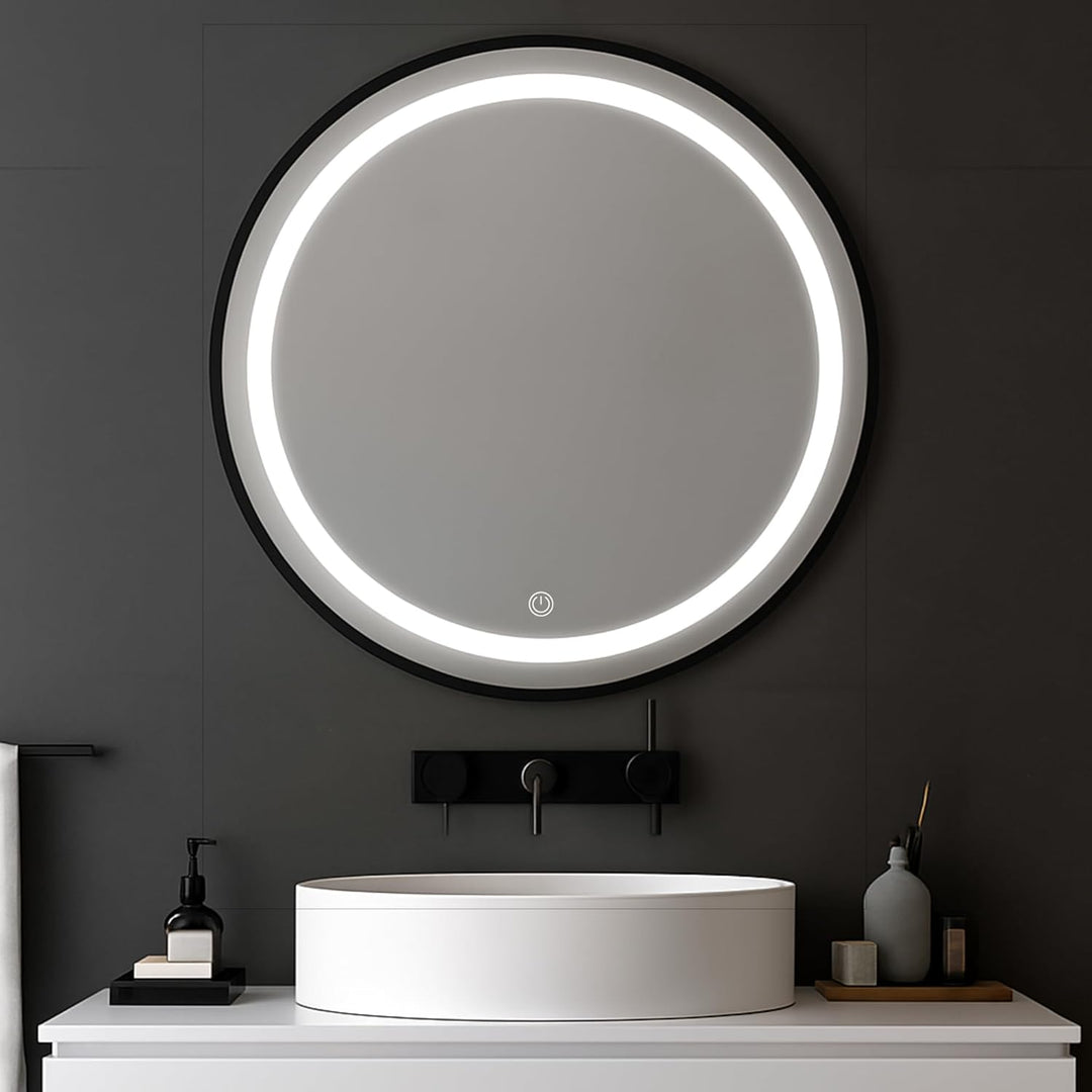 SensaHome Runder LED-Badezimmerspiegel – Dimmbare Wandspiegel mit Beleuchtung – Metallrahmen – 2700K