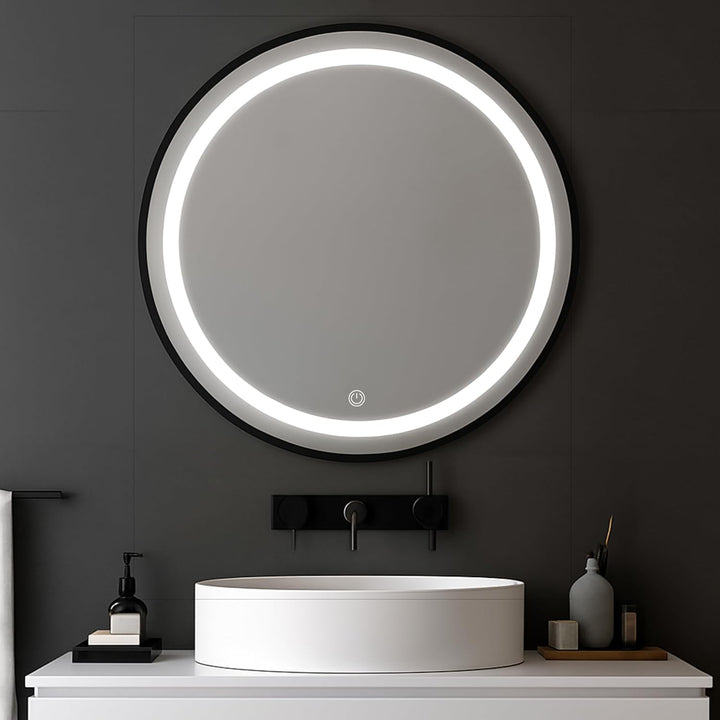 SensaHome Runder LED-Badezimmerspiegel – Dimmbare Wandspiegel mit Beleuchtung – Metallrahmen – 2700K