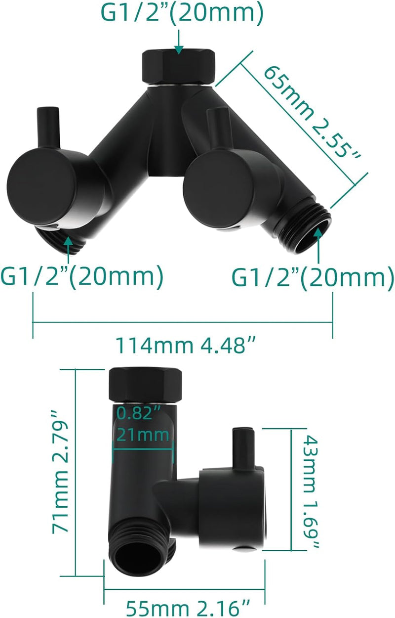 Tecmolog 2 Wege Verteiler Dusche Messing Absperrventil Y Adapter Schlauchkupplung 1/2 Zoll für Dusch