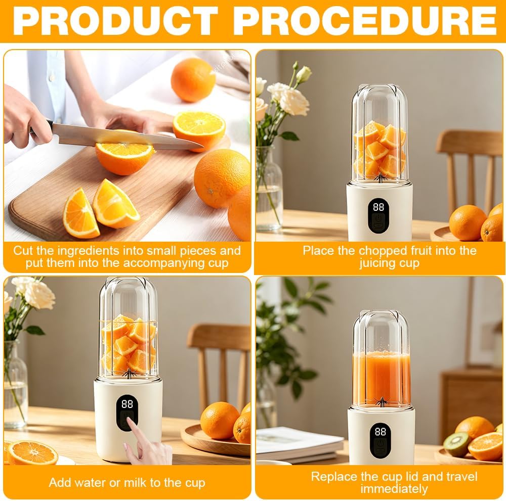 Tragbarer Mixer, 500ML Mixer Smoothie Maker to Go mit Ersatzbecher, USB Wiederaufladbar Portable Ble