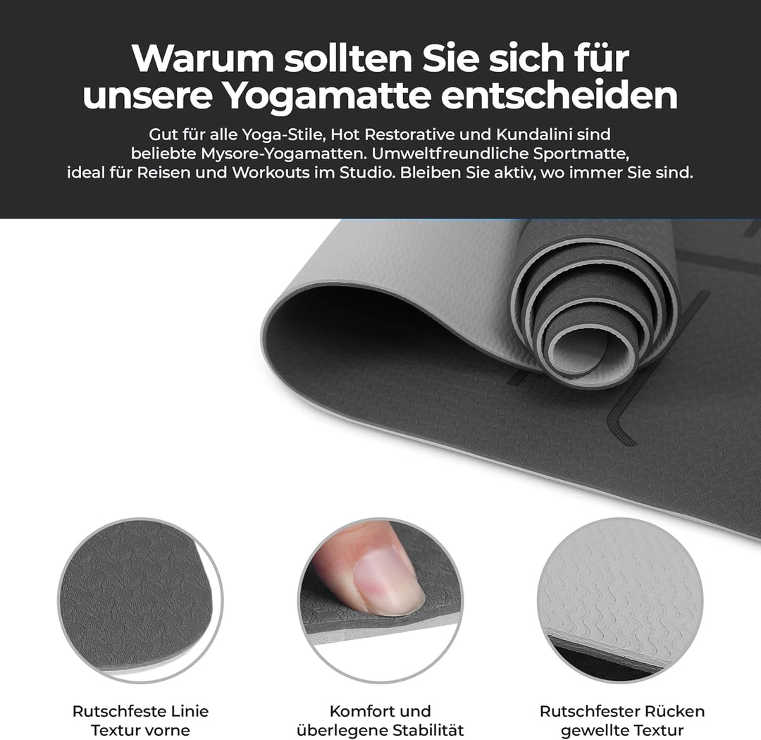 Habib Yogamatte Set mit Yogablöcken – Rutschfeste gepolsterte Fitnessmatte inkl. Tragetasche mit Sch