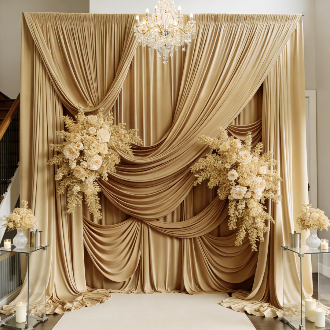 HBBMAGIC 2 Stücke 1,5×3cm Beige Hintergrund Vorhänge für Hochzeit Party 100% Polyester Falten freie