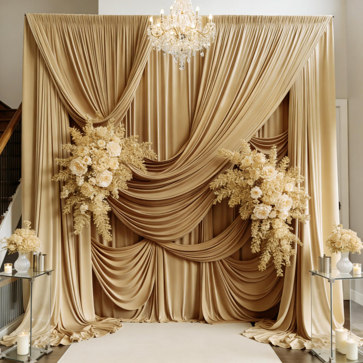 HBBMAGIC 2 Stücke 1,5×3cm Beige Hintergrund Vorhänge für Hochzeit Party 100% Polyester Falten freie