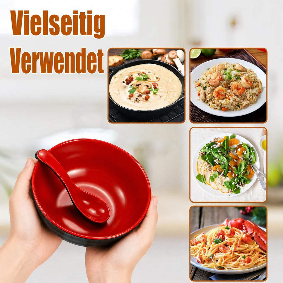 30 Stück Ramen Schalen Set für 6 Personen Japanisches Geschirr Set mit Suppenschalen Löffeln Essstäb