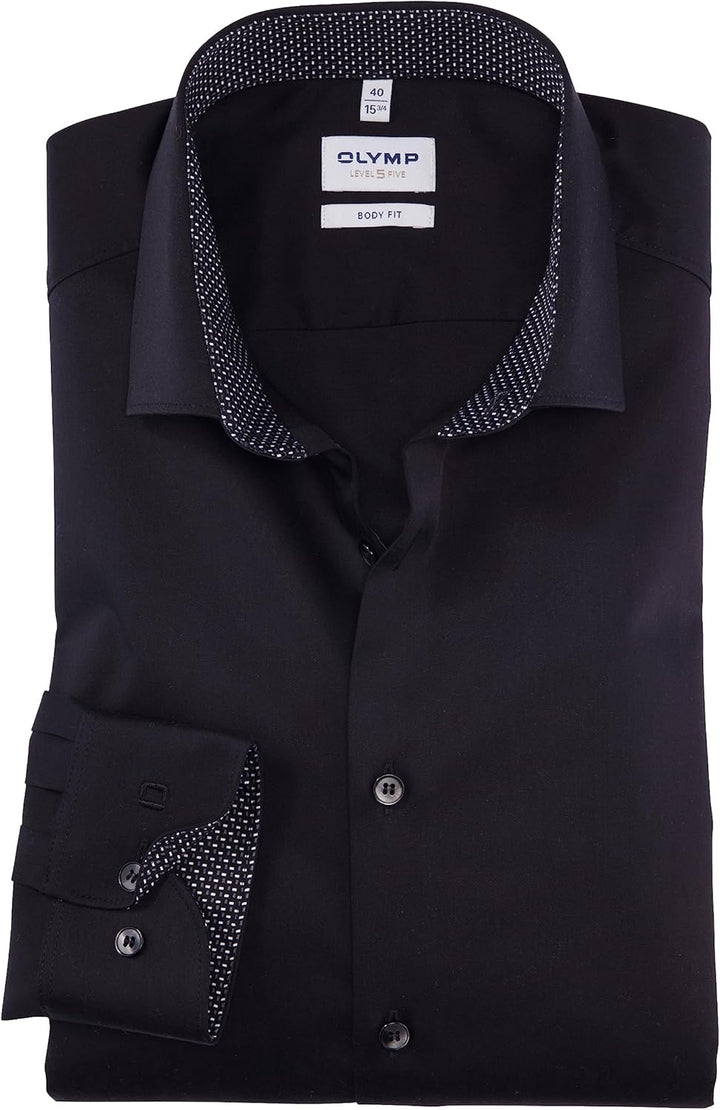 OLYMP Herren Businesshemd Langarm Level Five,Satin,Body fit,Modern Kent 38 Schwarz 68, 38 Schwarz 68
