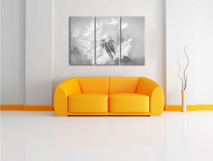 Pixxprint Herbst Löwenzahn Kunst / 3-Teilig/Gesamtmass 120cm Leinwandbild bespannt auf Holzrahmen/Wa
