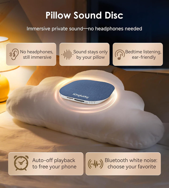 King Lucky Kissen Lautsprecher Bluetooth Klein Regengeräusche zum Einschlafen – Mini Schlaflautsprec