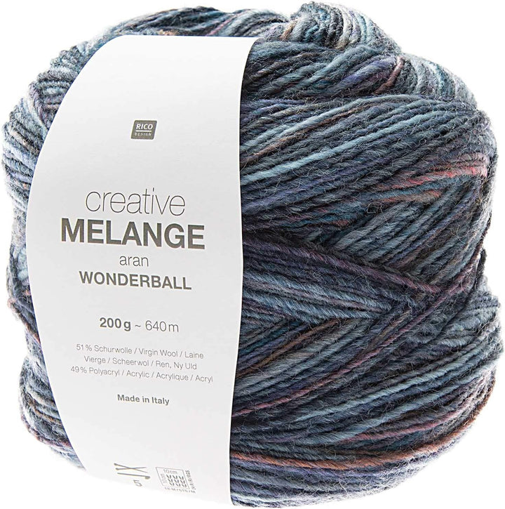 Rico Design Creative Melange Aran Wonderball, Farbverlaufswolle Nadelstärke zum Stricken oder Häkeln