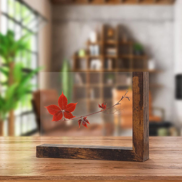 RLAVBL 2er Set Bilderrahmen 13x18 cm, Doppelseitiger Glasbilderrahmen mit L-förmigem MDF-Sockel, für