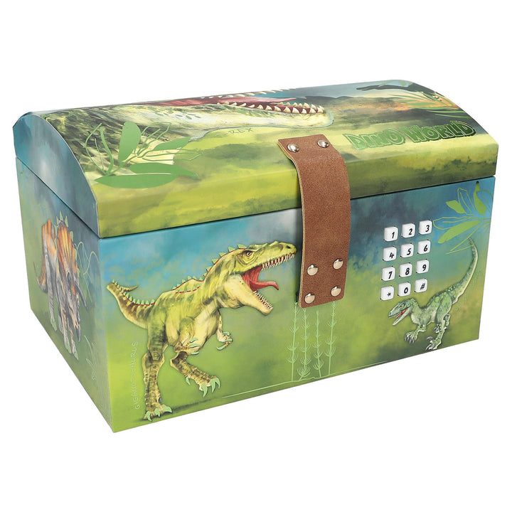 Depesche 12115 Dino World - Schatztruhe mit Code, Sound und Licht, ca. 15 x 20 x 12,5 cm gross, Kist