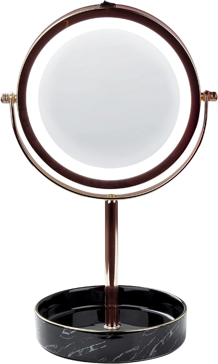Kosmetikspiegel mit LED-Beleuchtung roségold/schwarz ø 26 cm doppelseitig Savoie