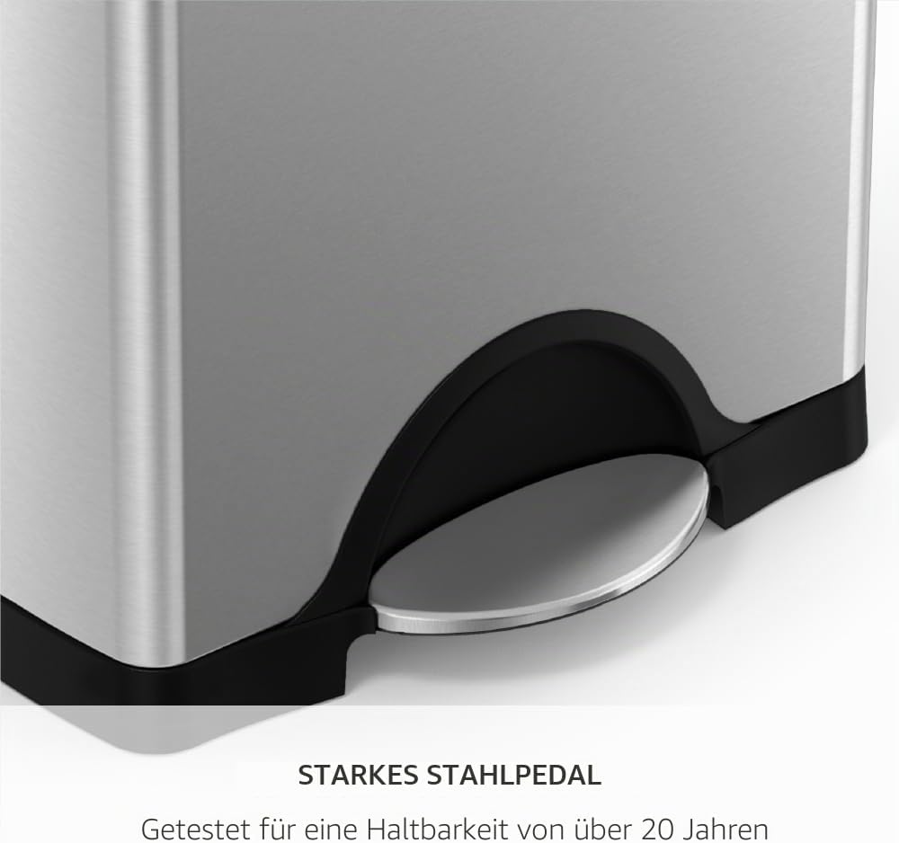 simplehuman CW1814 38 Liter, rechteckiger Treteimer, Mülleimer Küche, gebürsteter Stahl, 10 Jahre Ga