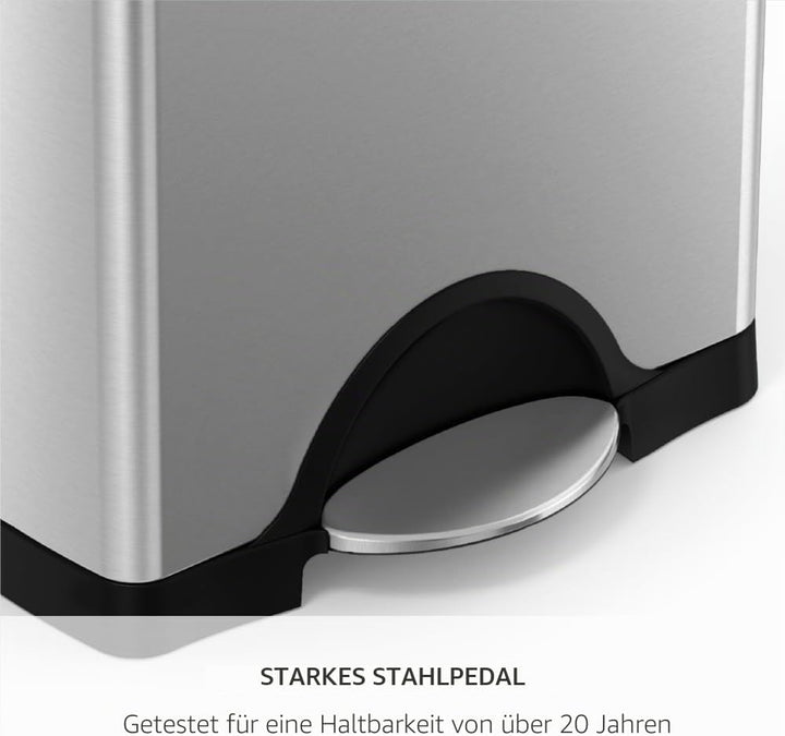 simplehuman CW1814 38 Liter, rechteckiger Treteimer, Mülleimer Küche, gebürsteter Stahl, 10 Jahre Ga