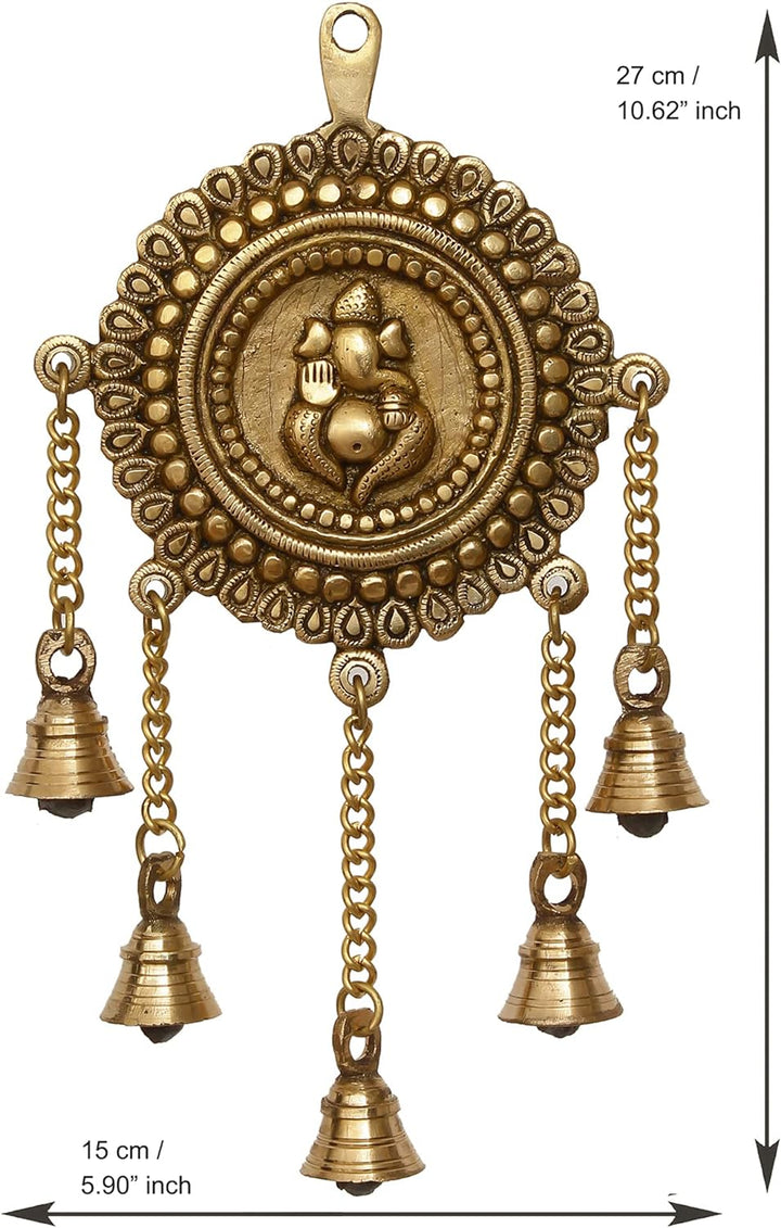 eCraftIndia Lord Ganesha BGG519 Wandschmuck aus Messing, mit 5 Glocken, goldfarben