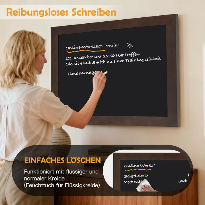 DOLLAR BOSS Magnetische Kreidetafel 60x45 cm, Magnettafel Schwarz mit Rahmen aus massivem Kiefernhol