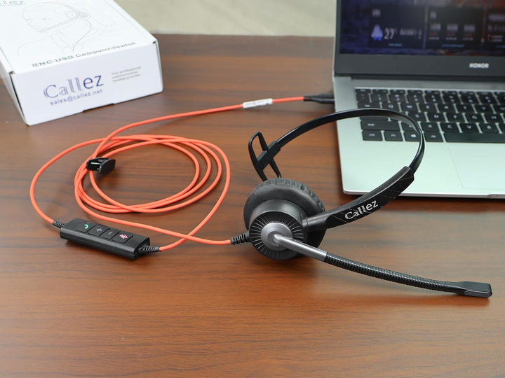 Callez G700TA USB Headset mit Mikrofon Noise Cancelling Business Kopfhörer mit Kabel für PC Laptop (