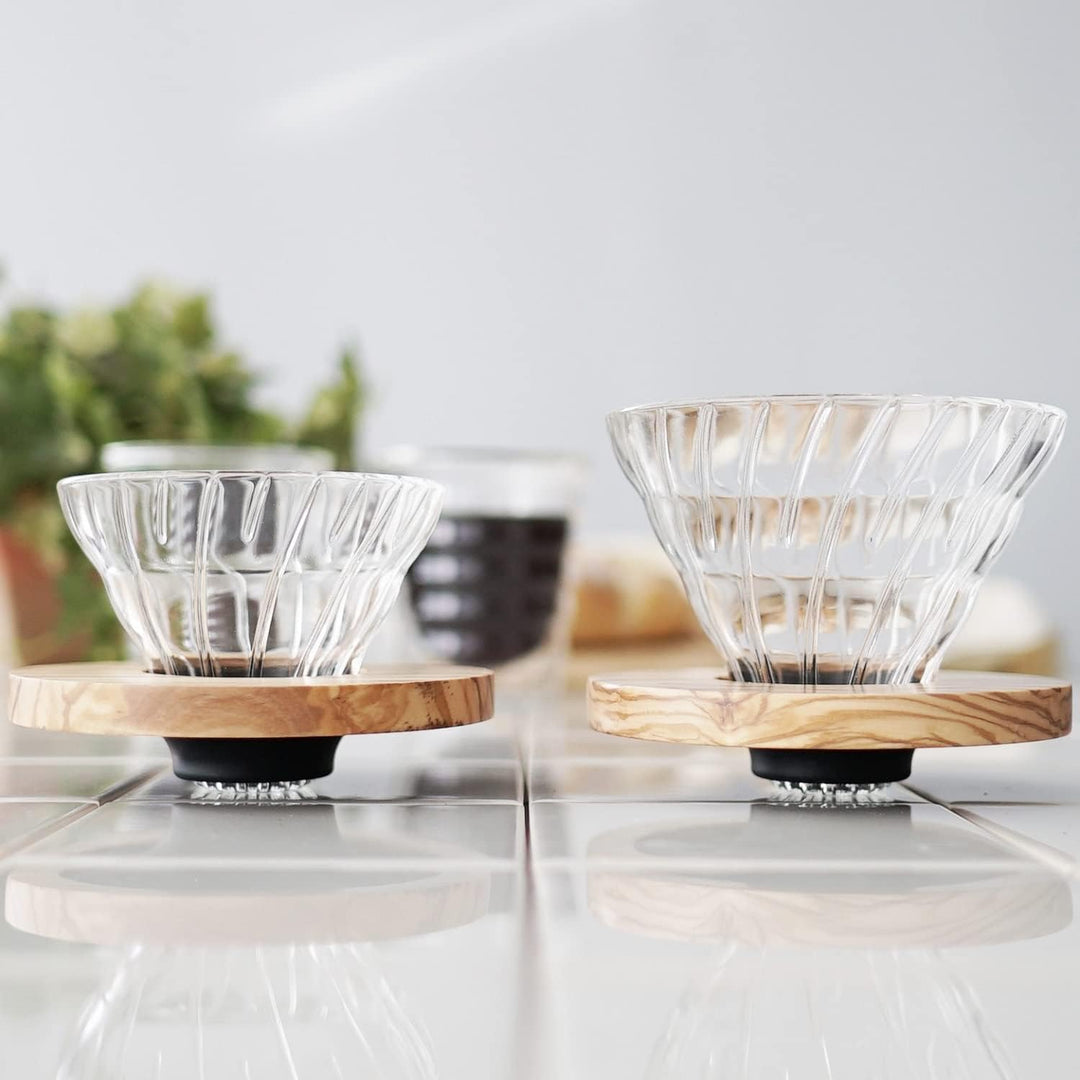 HARIO VDGR-01-OV V60 Hitzebeständiges Glas Transparent Kaffee-Tropfer Olivenholz 01 Kaffee-Drip für