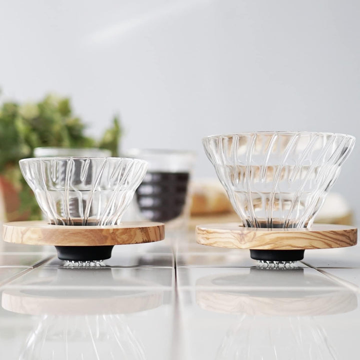 HARIO VDGR-01-OV V60 Hitzebeständiges Glas Transparent Kaffee-Tropfer Olivenholz 01 Kaffee-Drip für