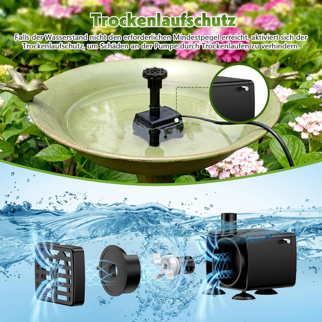 AISITIN Solar Springbrunnenpumpe 6,5 W Panel Backup Solar Wasserpumpe Schwimmender Brunnen 6 Düsen f