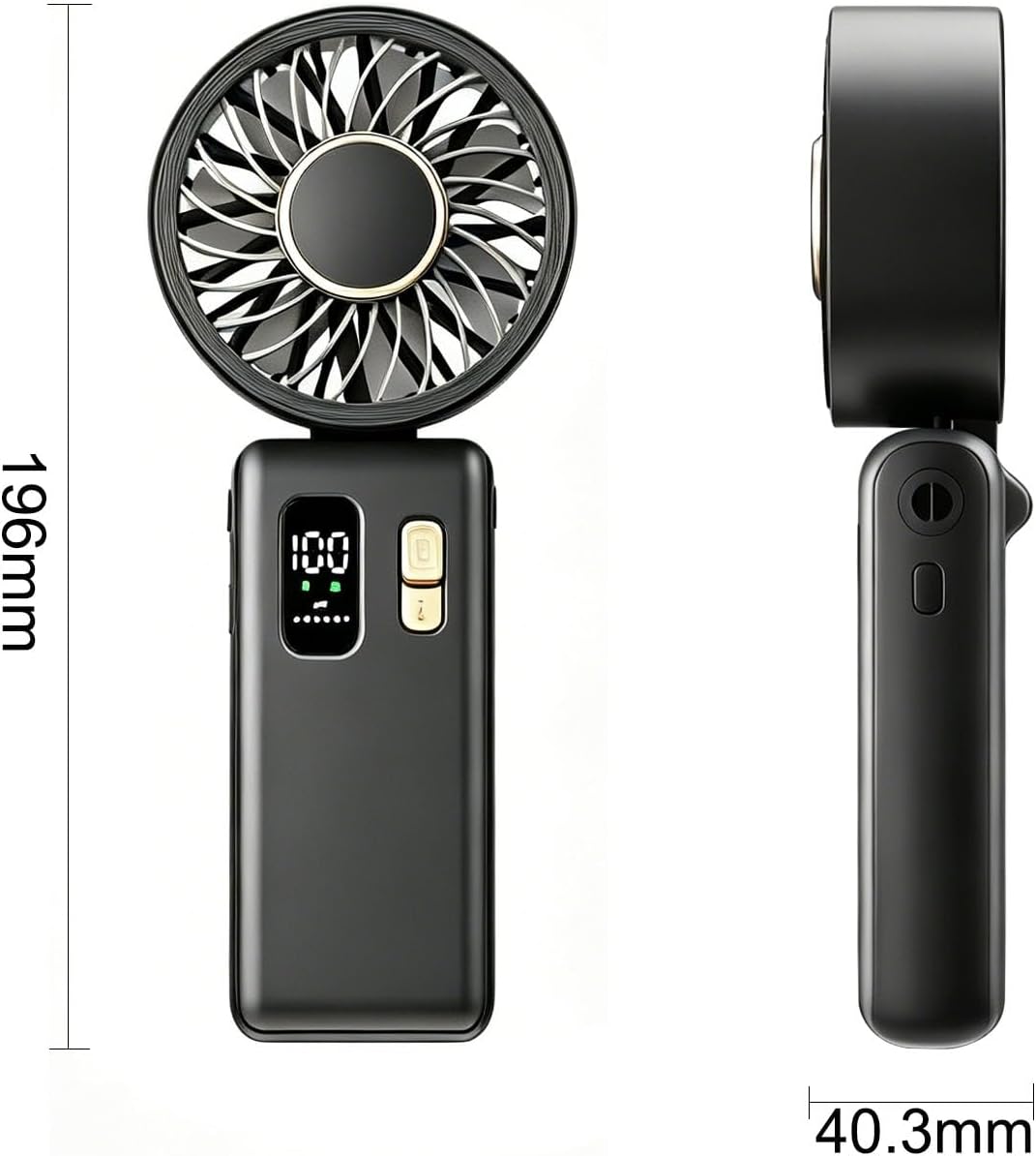Handventilator Tragbarer, Mini USB Ventilator Akku-Aufladbar 6000mAh mit 100 Stufen, 180° Faltbarer