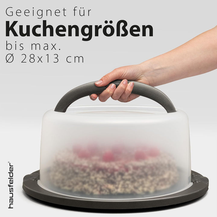 Hausfelder Kuchen Transportbox rund, Tortentransportbox mit Haube und Griff, Tortenglocke 33 cm Durc