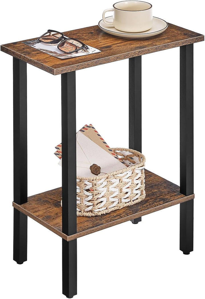 HOOBRO 2-stöckiger Beistelltisch, Couchtisch, schmaler Sofatisch, Nachttisch, für Snacks, kleine Räu