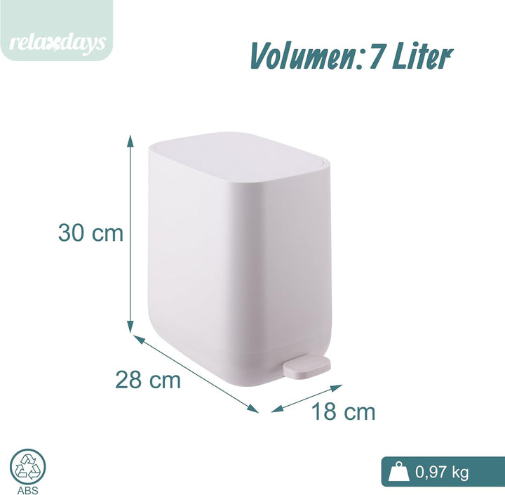 Relaxdays Mülleimer, 7 Liter, Absenkautomatik, entnehmbarer Inneneimer, Matter Kunststoff, schmaler