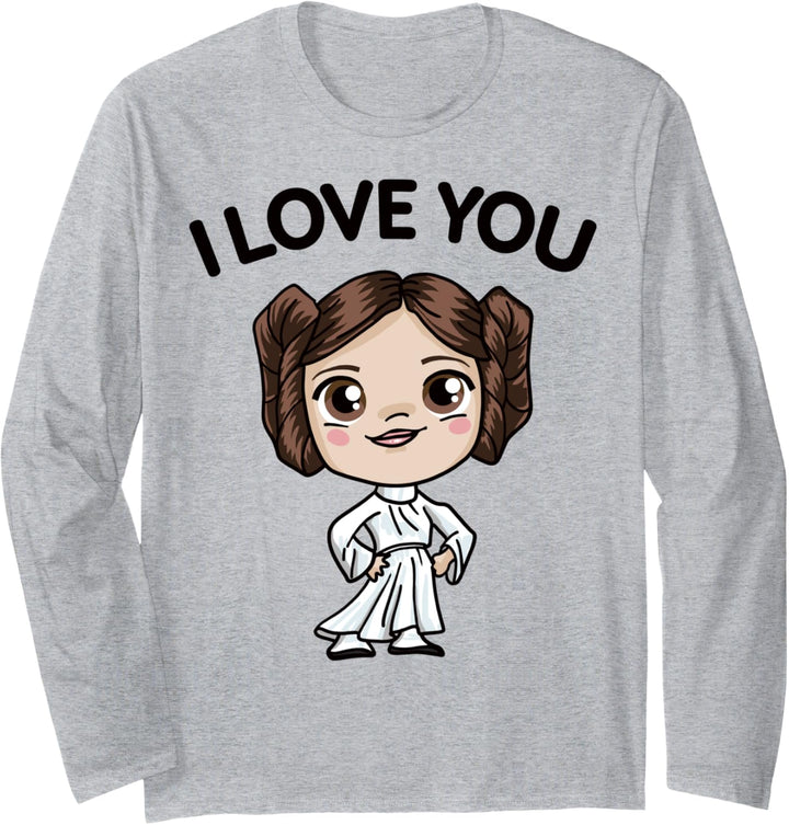 Star Wars Princess Leia I Love You Cute Cartoon Quote Langarmshirt