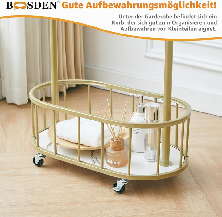 BOOSDEN Kleiderständer mit einem Querträger und Rollen, Metall-Kleiderständer, Mobile Kleiderstange