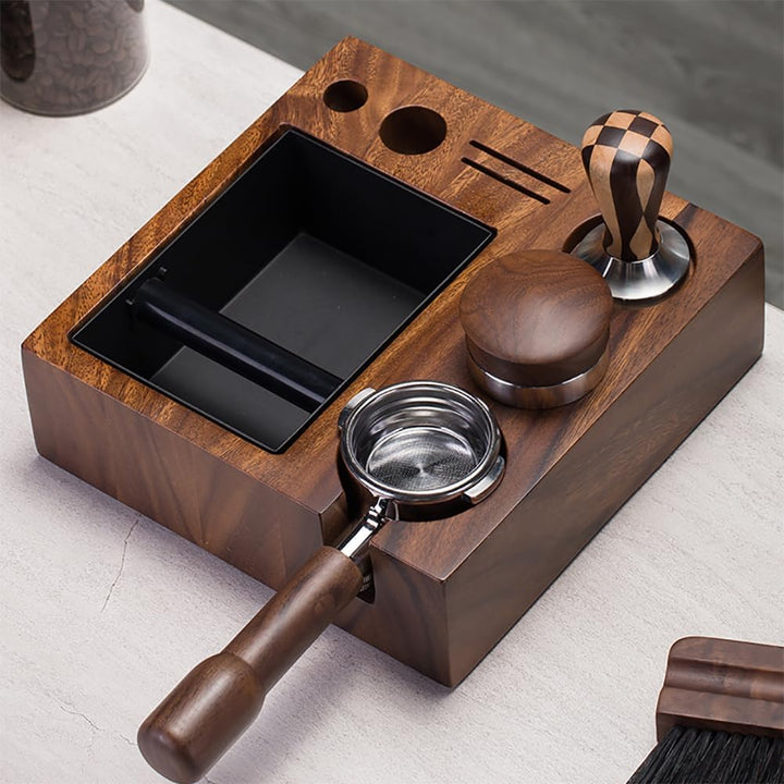 Tamperstation Holz Coffee Tamping Station Tamper Station mit Knock Box, Barista Zubehör,58mm, 58mm