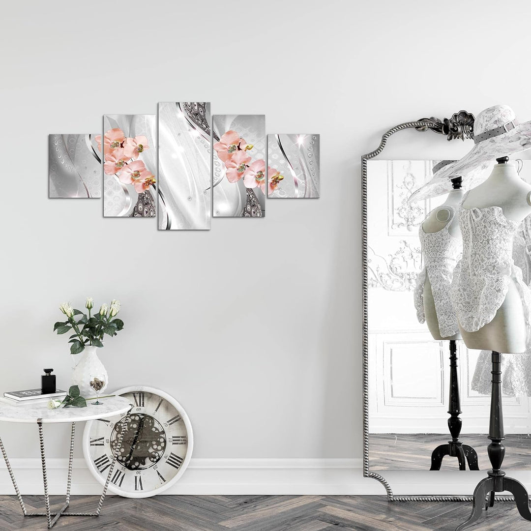 Runa Art Wandbilder Blumen Orchidee 5 Teilig Bild auf Vlies Leinwand Deko Wohnzimmer Abstrakt Grau R