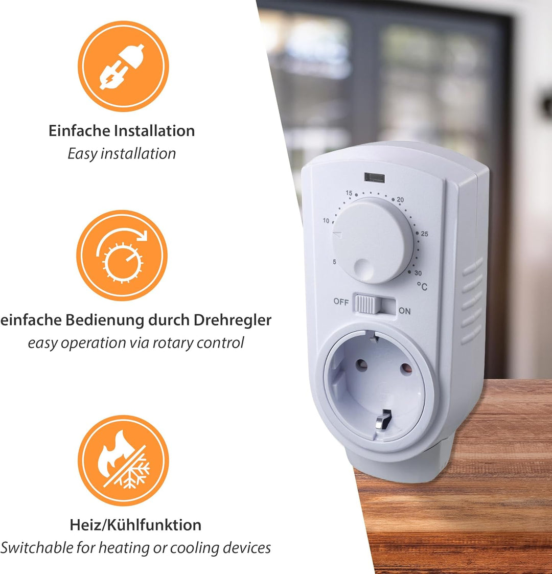 ST35 Analog Thermostat-regler Steckdosen-Thermostat mit Fühler, Heizen